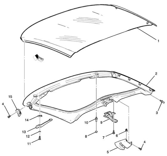 Passenger Side Roof Lift Off Panel/Window Stowage Front Bracket - GM (23301457)