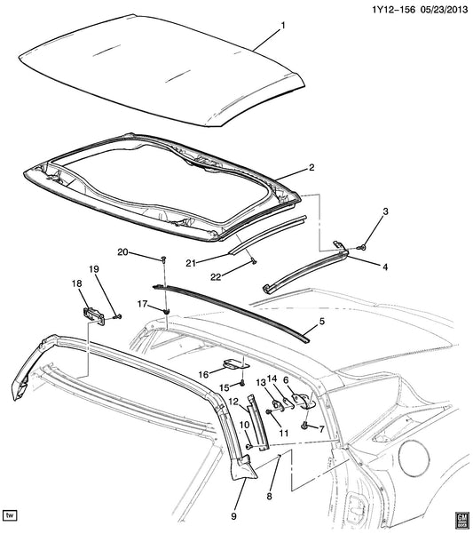 2014-2019 C7 Corvette Roof Side Weatherstrip Channel, Left GM#20984907