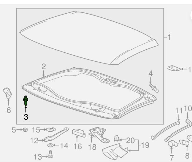 C7 Corvette Front Lift Off Roof Panel Locating Pin GM# 23412818